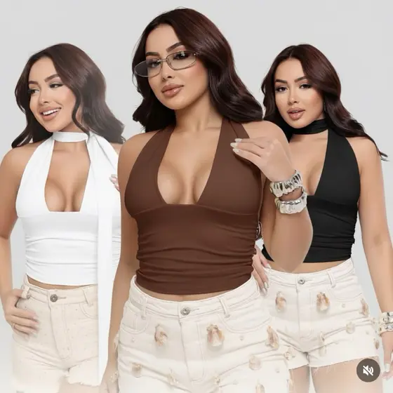 Cropped Blusa Multi forma Top Decote de Amarrar Suplex Premium Elegante Tendência Verão