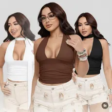 Cropped Blusa Multi forma Top Decote de Amarrar Suplex Premium Elegante Tendência Verão