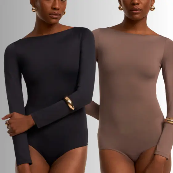 Kit com 2 Body Manga Longa Feminino Gola Canoa Casual