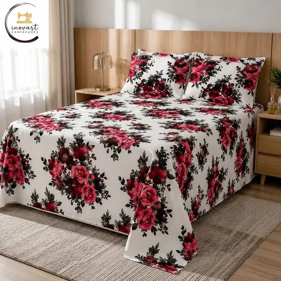 Lençol de Cama Colcha Cobre Leito Casal e Queen 900 Fios + 2 Fronhas Toque de Algodão