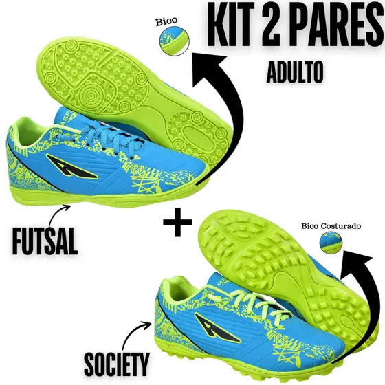 kit 2 Pares Chuteira Masculino Adulto Macio Leve Antiderrapante Quadra+Campo/Futsal+Society Original