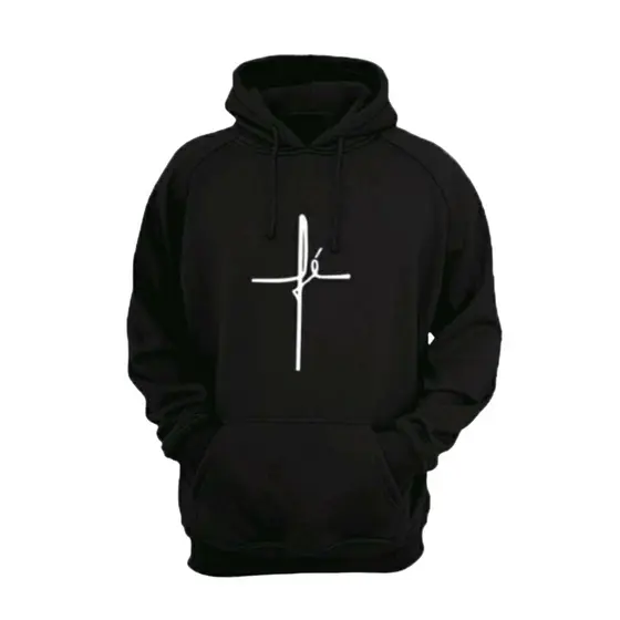 Moletom Canguru Escudo Fé Cruz Estampado Premium Modelo Com Capuz Confortável Religioso