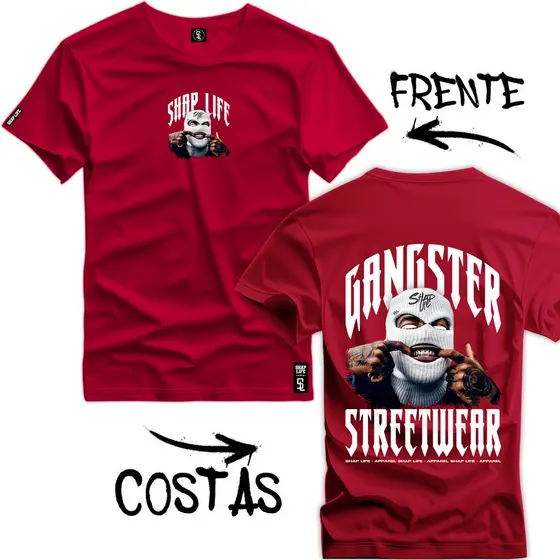 Camiseta Gangster Streetwear Estampada Camisa Toca Frente e Verso Urbana Casual Confortável