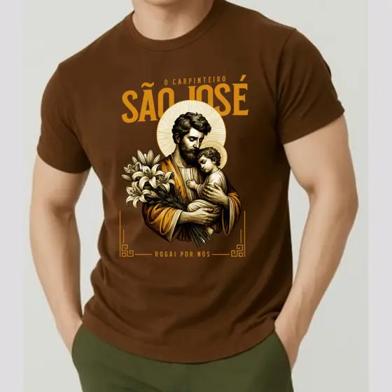 Camiseta São José Rogai Por Nós Operário Protetor das Famílias 100% Algodão Premium