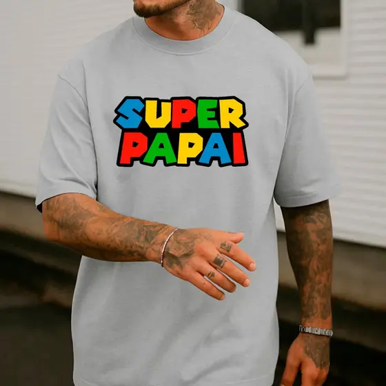 Camiseta Super Papai Gamer - Estilo Retrô Nerd Presente Casual Mario Old Camisa Game Jogo Casal