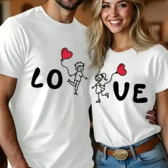 Kit 2 Camisetas Casal Love Complementar - Presente Namorados - Estampa que se Completa