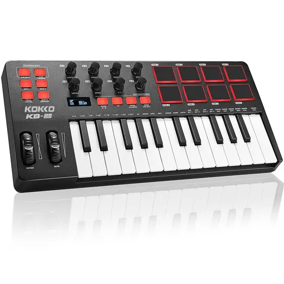 Teclado controlador de MIDI Beat Maker Machine 25 teclas Teclado de MIDI para arranjos Strike Pad USB MIDI Botões