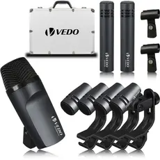 VD-E600Preto  7-Piece Wired Dynamic Drum Microphone (Whole Metal)- Kick Bass, Tom/Snare & Cymbals Mic Set - Use