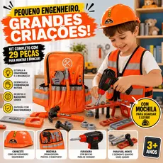 Kit Infantil Ferramentas Engenheiro Com Capacete Furadeira Furadeira De + Kit Mochila