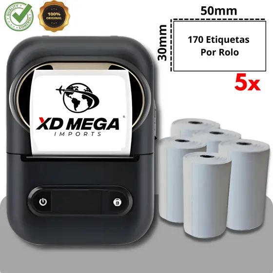 1 Impressora XD-210 + 5 rolos de etiqueta adesiva 50x30 simples