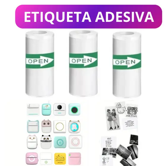 3 rolos etiqueta adesiva para impressora gatinho