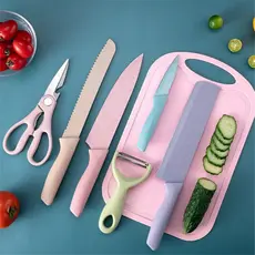 Kit Conjunto de Facas Coloridas Tesoura Descascador Cozinha Gourmet 7 Peças