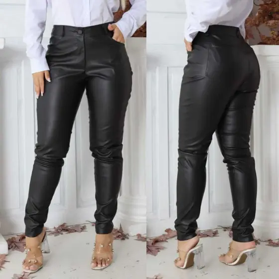 Calça Skinny Feminina Cintura alta Eco Couro Modeladora
