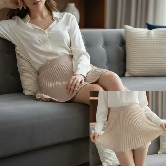 Short Saia Feminina Plissada Lisa Estilo Verão