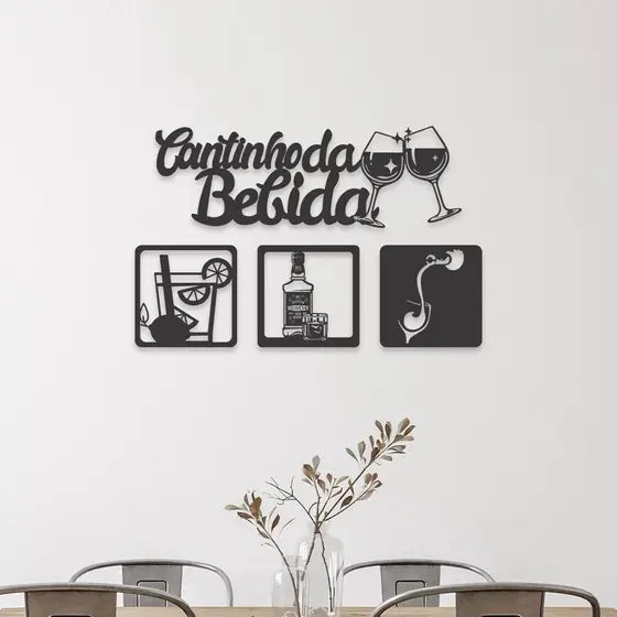 Kit Cantinho da Bebida 4 Peças 30cm Mdf 3mm C/Dupla Face