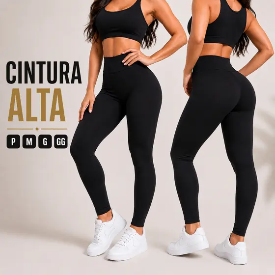 Legging Feminina Cintura Alta Fitness Academia Calça Suplex Básica Preta Moda Feminina Confortável