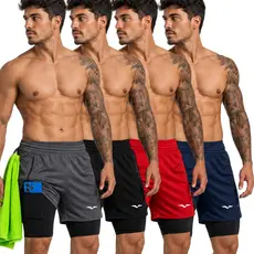Short 2 em 1 Masculino Dry Fit com Compressão Esportivo Academia Corrida Treino