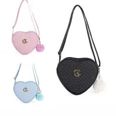 Bolsa Femenina Transversal Coração Com Estampa Moderna C/ POMPOM