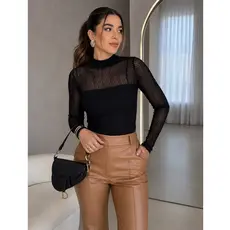 Blusa Tule Ondas Feminina Manga Longa Transparente Elegante Promoção
