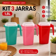 Kit 3 Jarras Plásticas 1,8L com Tampa | Resistente, Leve, Ideal para Sucos, Água e Chá