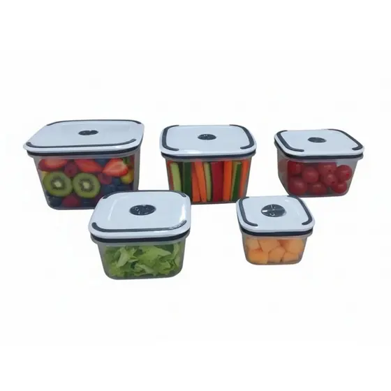 Kit Hermetico 5 Potes Quadrados Plastico Tampa Vedacao Armazenamento