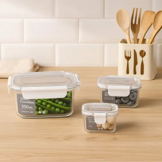Kit 3 Potes Plásticos Herméticos Retangulares Organizadores Conservação Alimentos