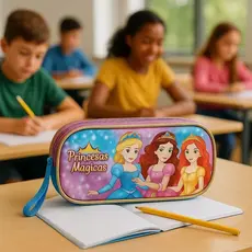 Estojo Escolar Princesas Infantil  Personagem Corretivo  Material Escolar Lapis Caneta Borracha Leva