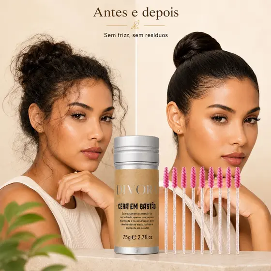 Hair Wax Stick, Cabelo Alisante Perfeito, Sem Ondulação 75g +10 pincéis pequenos grátis