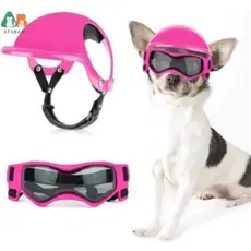 Capacete e óculos para cães, pequeno chapéu de motocicleta com alças ajustáveis para passear com o cachorro