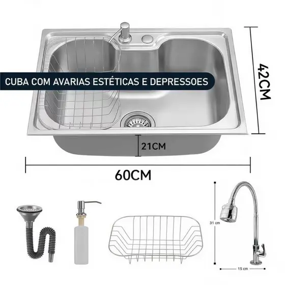 [PREÇOS ESPECIAIS] CUBA GOURMENT COZINHA 50cm/60cm COM AVARIAS ESTÉTICAS E DEPRESSOES