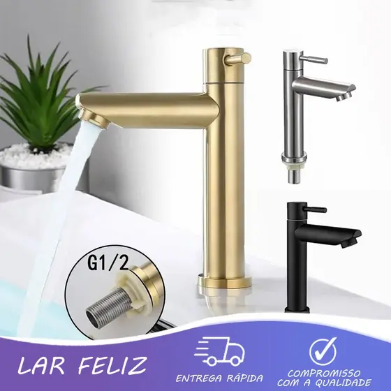 Torneira de Coluna para Banheiro | Água Fria | Design Moderno e Simples | Acabamento Premium
