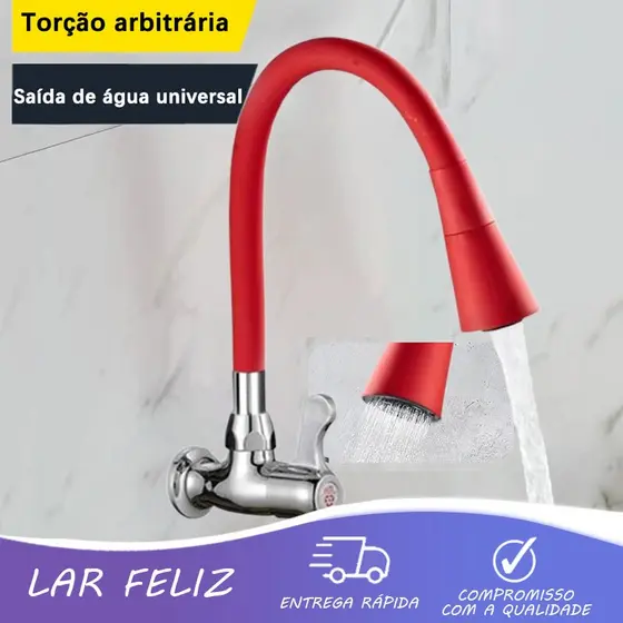 Torneira cozinha giratória universal de parede Bica de modo duplo Cabeça de guarda-chuva Vermelho