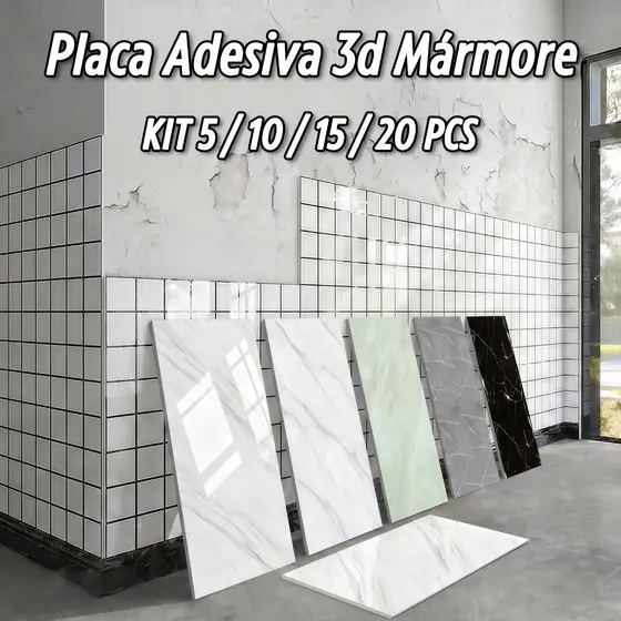 KIT 5-20 PCS Placa Adesiva 3d Mármore De Parede Relevo Lavável 30cm X 60cm