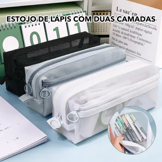 Bolsa De Armazenamento Para Meninas , Estojo De Malha De Grande Capacidade Duplo Transparente