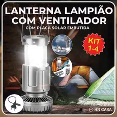 Lanterna Lampião com Ventilador LED c/ Placa Solar embutida Recarregável via usb e tomada
