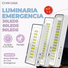 2 Luminária Emergência Lâmpada Portátil 30 60 90 Leds Recarregável Bivolt Luz Branca Fria