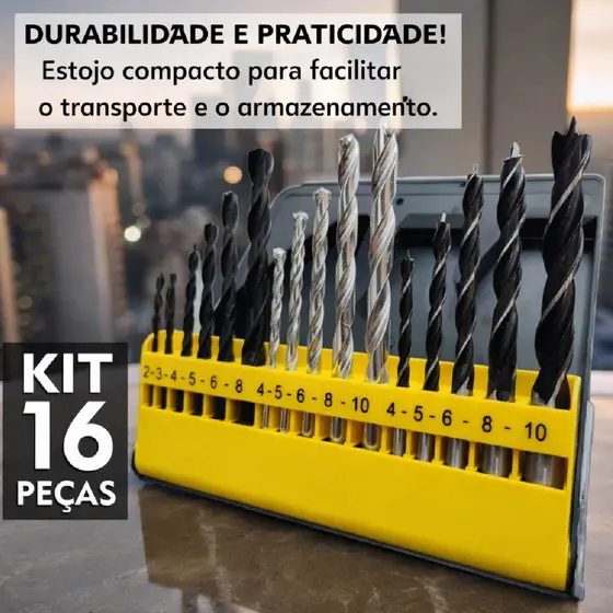 Jogo de Brocas para Madeira Concreto Metal Videa Furadeira Uso Profissional
