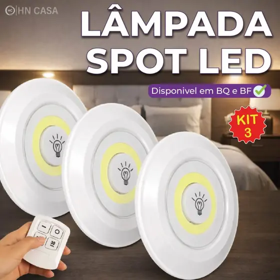 Kit 3/6/9/12 Luminária Spot Led Redondo Com Controle Luz Fria ou Quente Auto Colante Bivolt