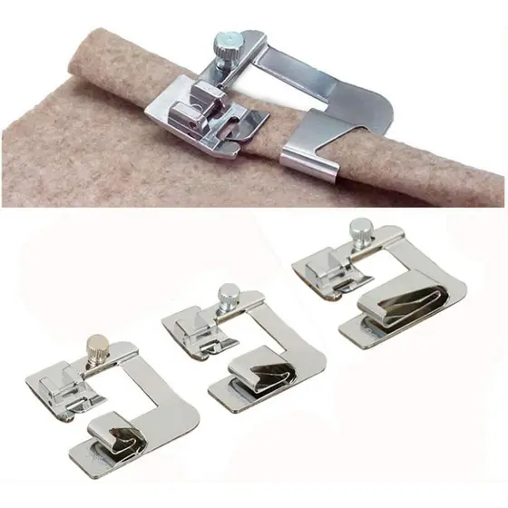 Kit 3 Peças Calcador De Bainha Barra 12, 19, 25mm Para Máquina Doméstica