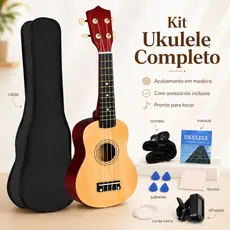 Ukulele Com Estojo Com Capa + Afinador e 4 Palhetas