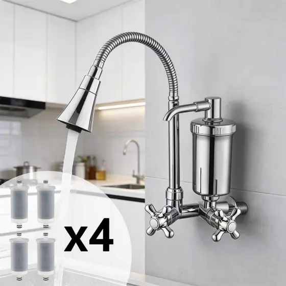 Torneira de Cozinha Parede Flexível Gourmet Filtro 2 Jatos com Refis de Reposição