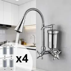Torneira de Cozinha Parede Flexível Gourmet Filtro 2 Jatos com Refis de Reposição