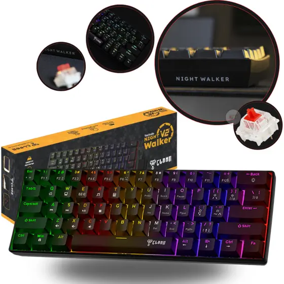 Teclado Gamer Clanm 60% V2 Night Walker Rgb Switch Red Mecânico