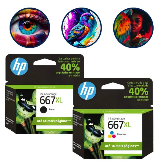 Kit Cartucho Hp 667xl Original Preto E Colorido 2376 2774