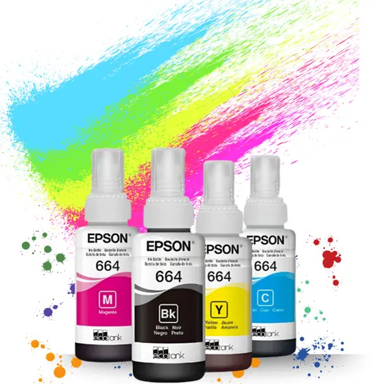Kit 4 Cores de Tinta Epson T664 Compatível Ecotank L220 L355 L365 L375 L396 L455 L495 L555