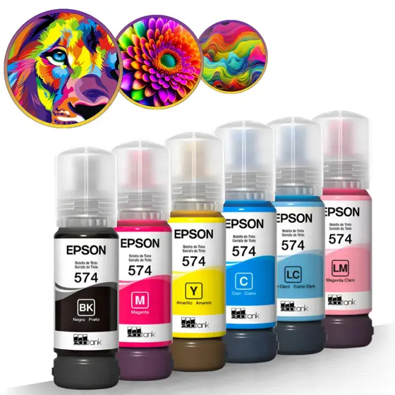 Kit Tinta 6 Cores Compatível com Epson 574 T574 Compatível Para EcoTank L8050 L18050