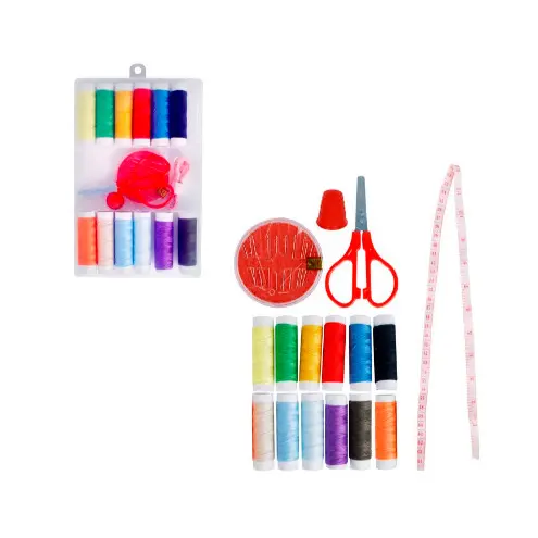 Kit Mini Costura Completo Com Linhas Agulhas Tesoura Fita Métrica e Estojo Pronto Para Viagem