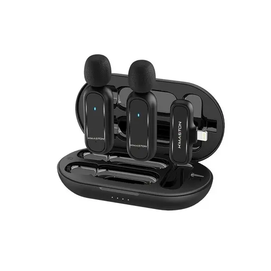 Microfone Lapela Sem Fio Duplo MK07/08 H‘Maston Microfone de Prender 2 em 1 para Lightning Tipo c