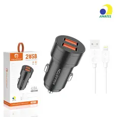 Carregador de Carro para Celular USB 4.8A Carregador Veicular Turbo Carga Rápida com Cabo LS04