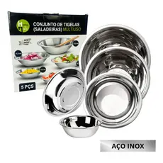 Conjunto Tigelas De Inox 5 Vasilha Redonda Bacia Saladeira